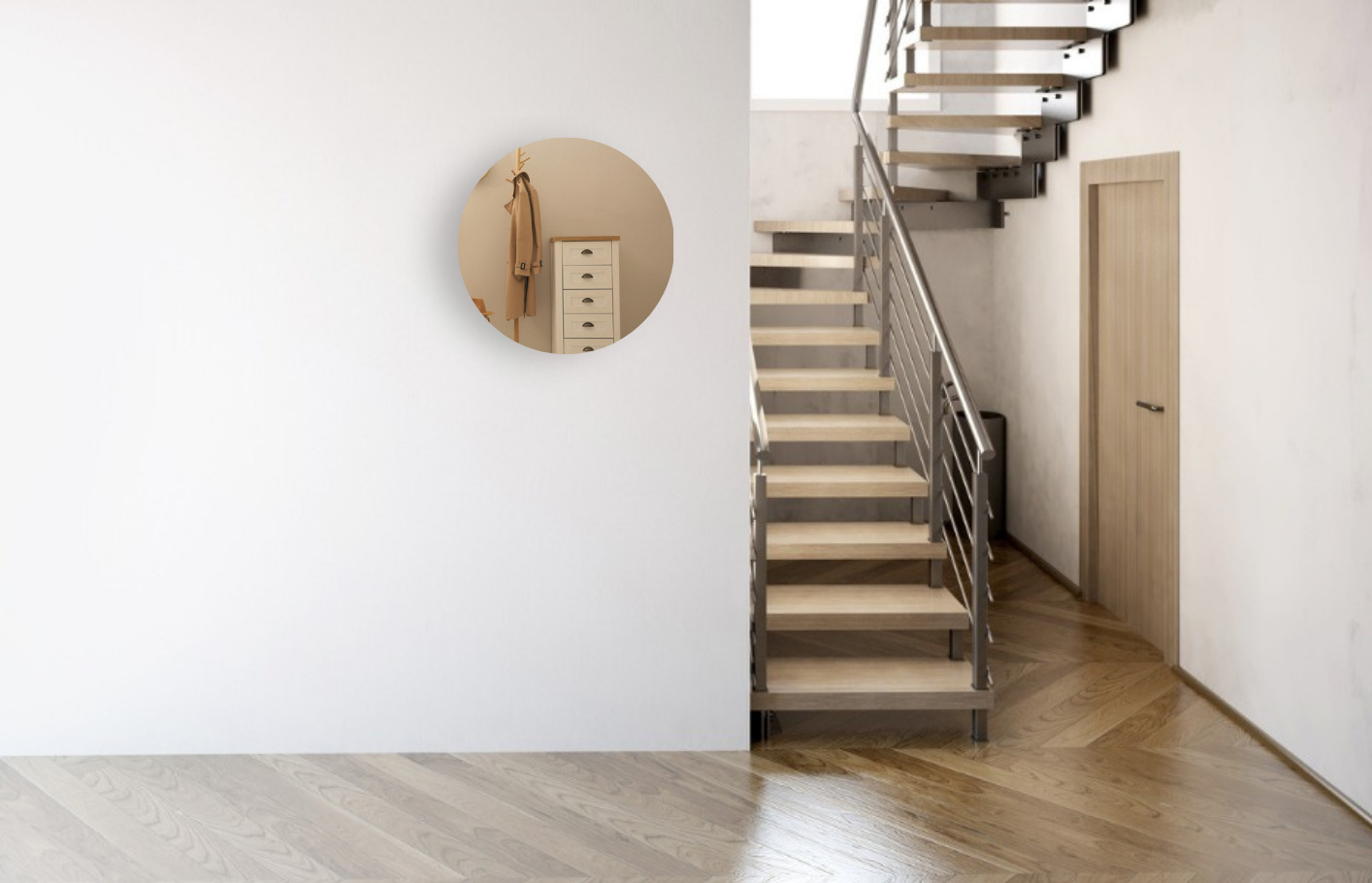 Halspiegel rond in het brons, 70 cm