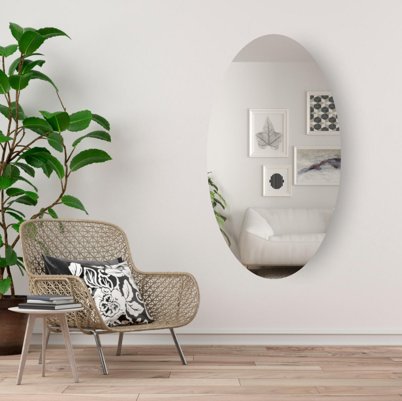 Een spiegel ovaal in een woonkamer