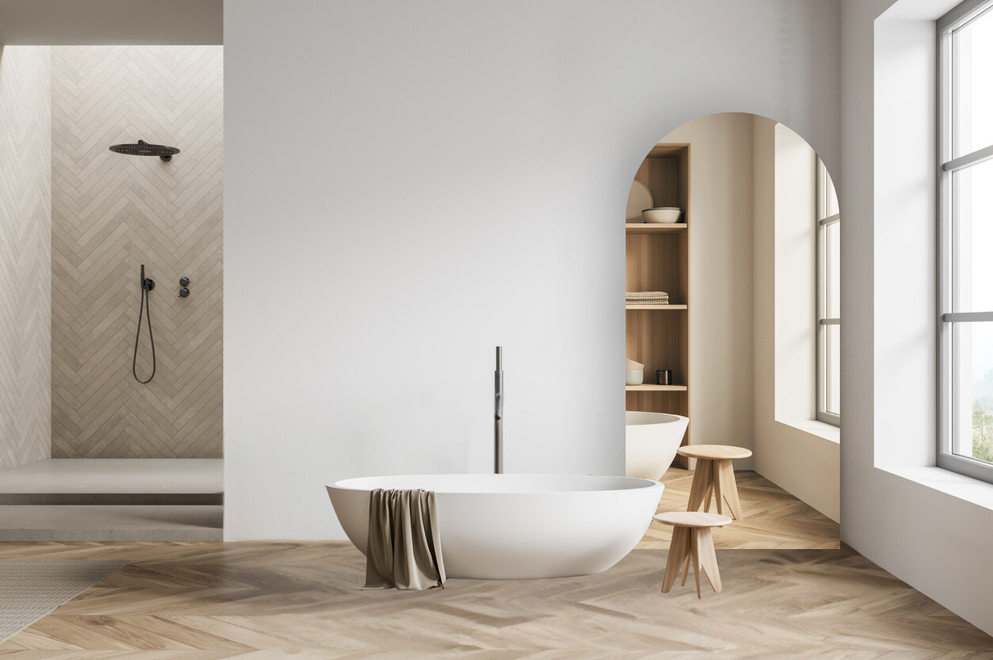 Boogspiegel brons in de badkamer