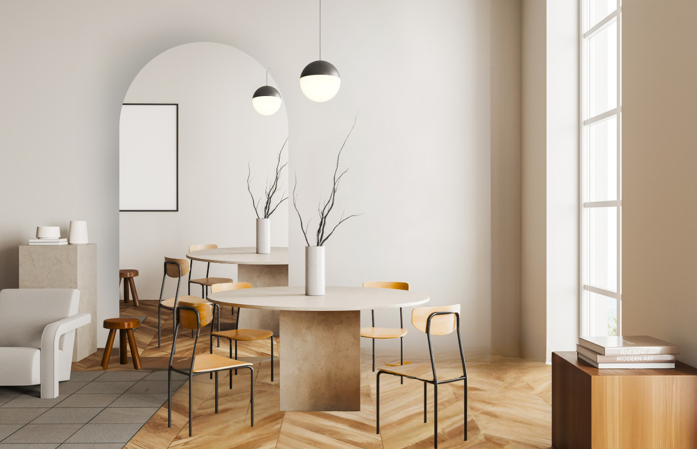 Boogspiegel in de woonkamer - verzilverd