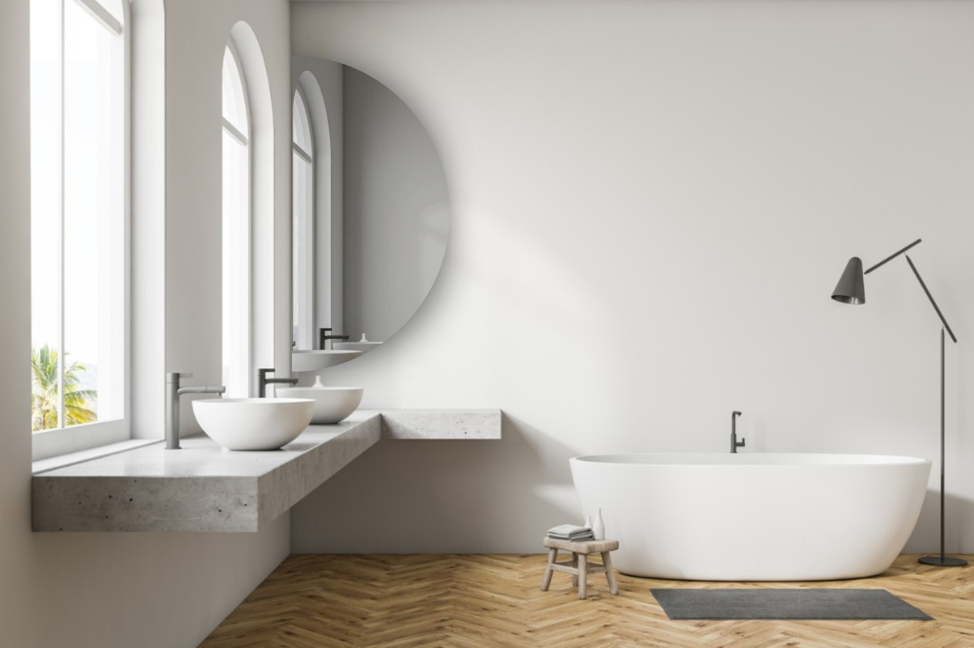 Half ronde spiegel in de badkamer