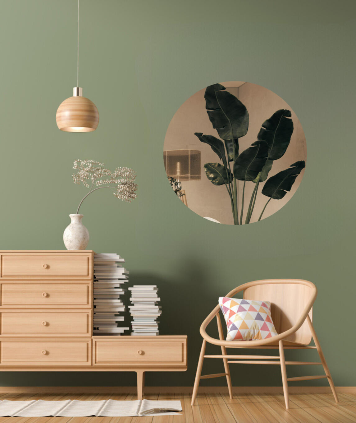 Moderne spiegel brons rond, in de woonkamer