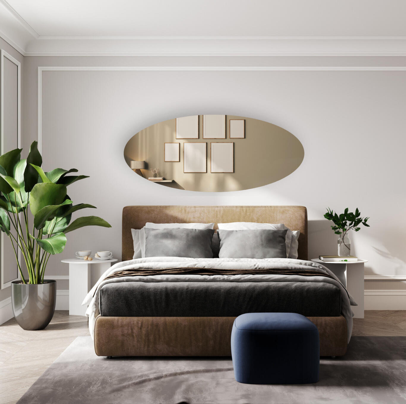 Ovale spiegel in de slaapkamer - brons