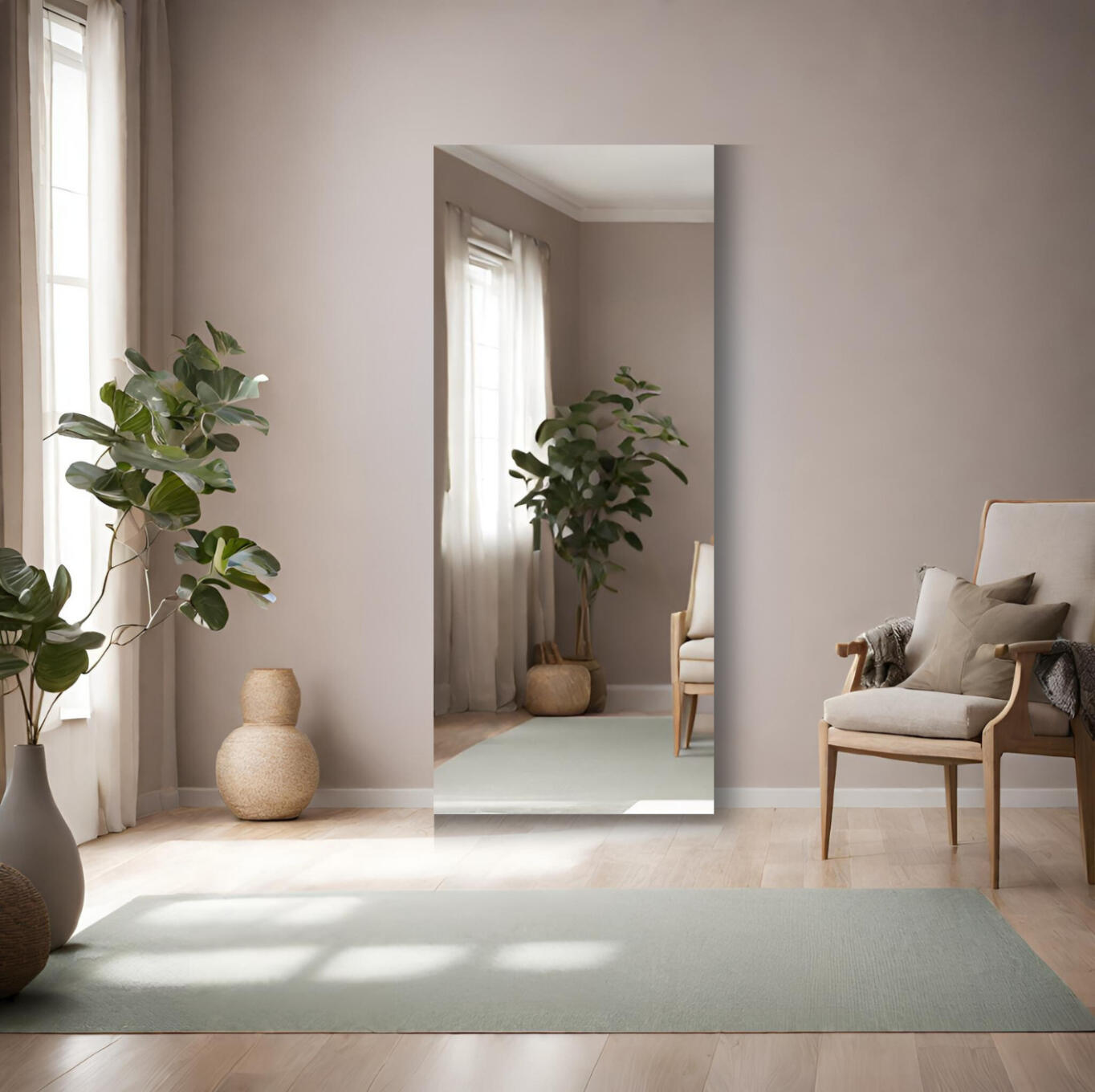 Stehender Spiegel versilbert in einem Wohnzimmer